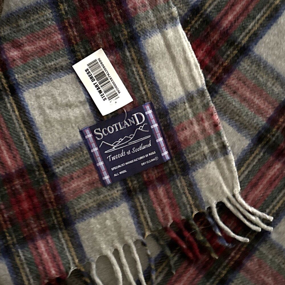Tweeds of Scotland Wool Stewart Dress Tartan Throw Blanket Fringed 62x72 NEW